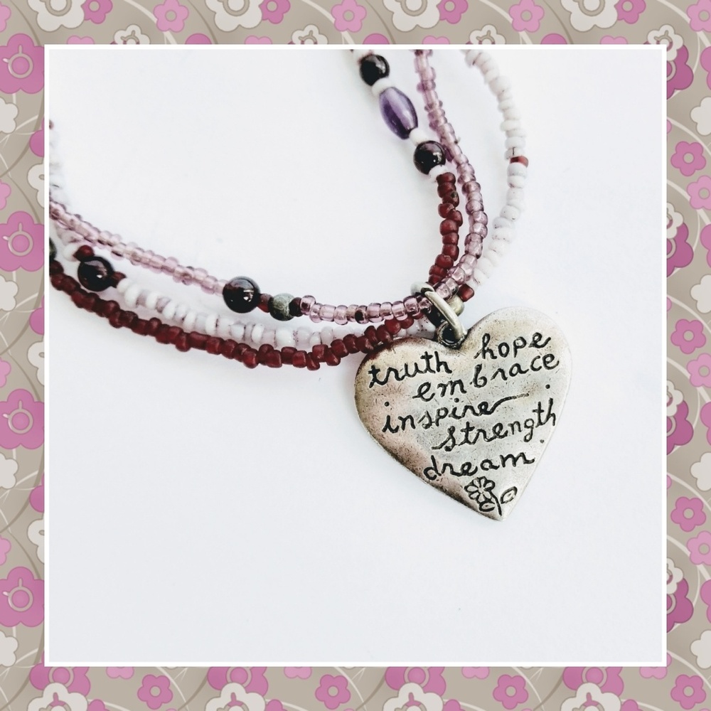 Beaded Necklace with Silver Heart Charm